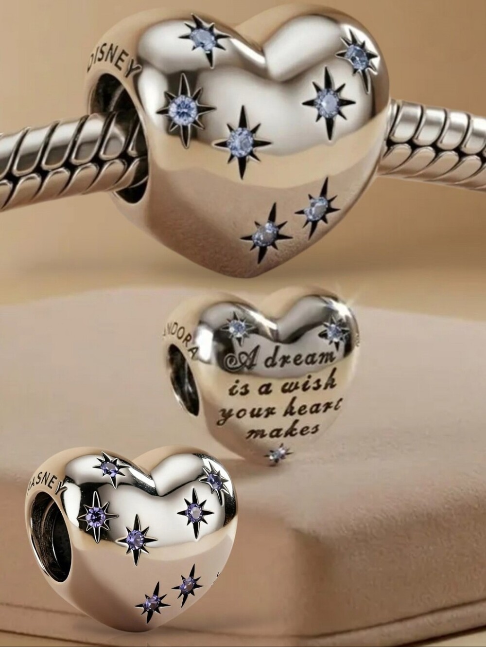 PANDORA Sterling Silver Disney Cinderella's Dream Heart Charm With Light Blue CZ